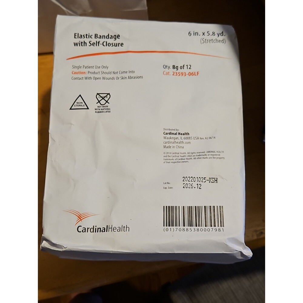Case of 12 Rolls Of Cardinal Elastic Bandage W Self Closure 6"X5.8y  23593-06LF